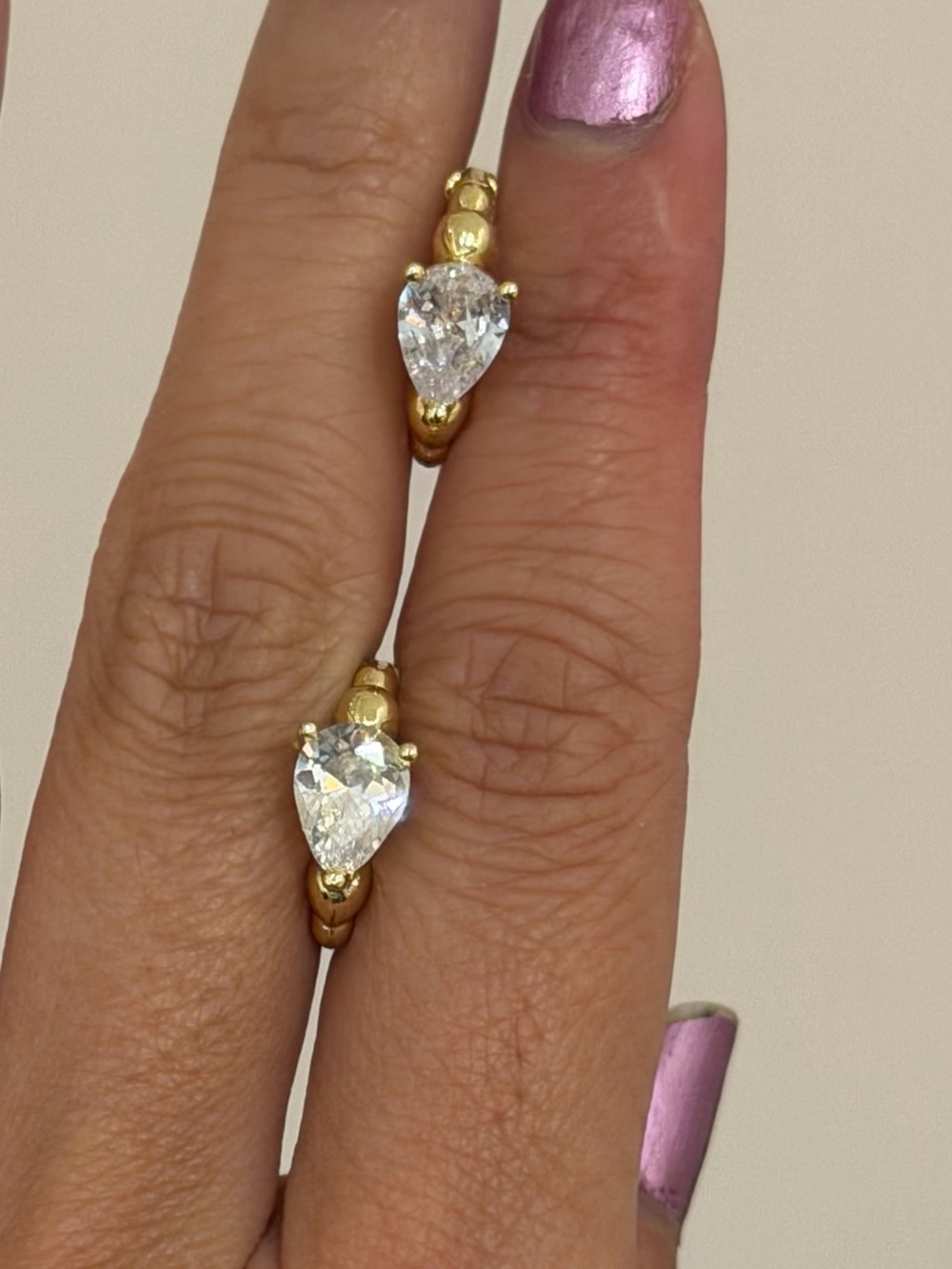New Gold Tone Stud Earrings Sensitive Ears Hypoallergenic Brass Pear cut CZ
